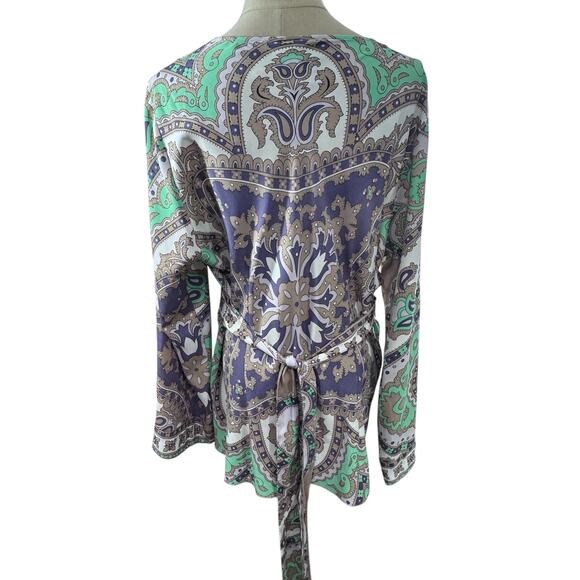 "LANE BRYANT" Stunning Beaded Criss Cross Belted SZ 14/16 Flare Sleeves Gypsy - Picture 4 of 12